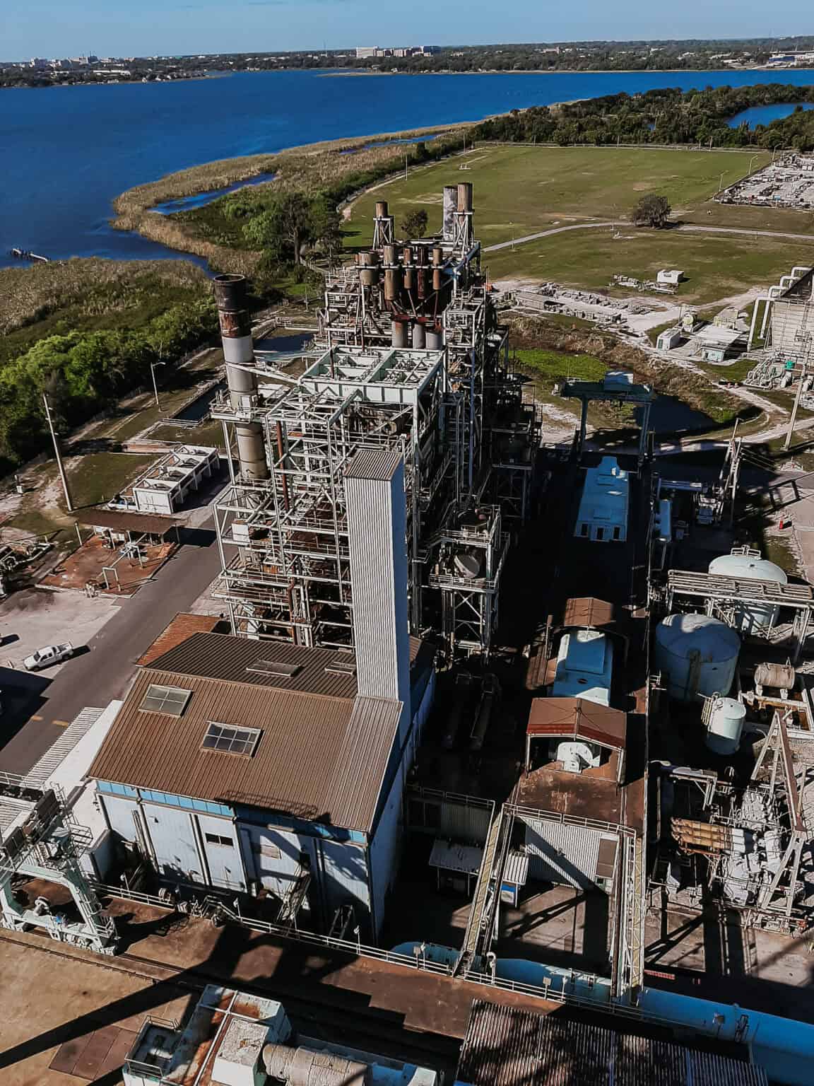 Aerial view over the McIntosh plant toward Lake Parker